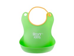 Нагрудник ROXY-KIDS мягкий с кармашком и застежкой, зеленый - фото 21204