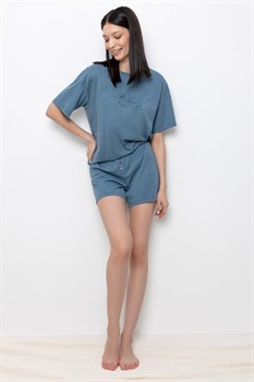 Е 20105/голубой мираж пижама женская (фуфайка, шорты) - фото 48465