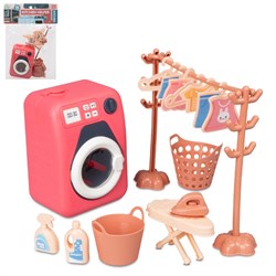 Игровой набор "Прачечная" с аксессуарами, розовый, в/к 29х21 см JB0213990 - фото 81035