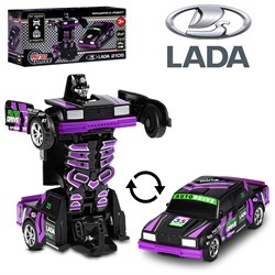 AUTODRIVE_LADA 2105_машинка-робот фрикционная,13,5см,одной кнопкой трансформируется в робота,чёрная JB0405299 - фото 81359