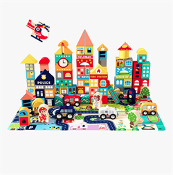 Деревянные конструктор "Город" 110 деталей + крышка-сортер LF0044