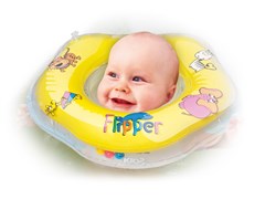 Надувной круг на шею двухкамерный для купания малышей Flipper, цвет желтый