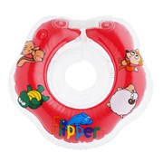 Надувной круг на шею двухкамерный для купания малышей Flipper, цвет красны