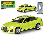 Машинка металлическая 1:34 BMW I4 M50 с зарядной станцией, желтый, в/к 20,6*9,*9 см JB1251677